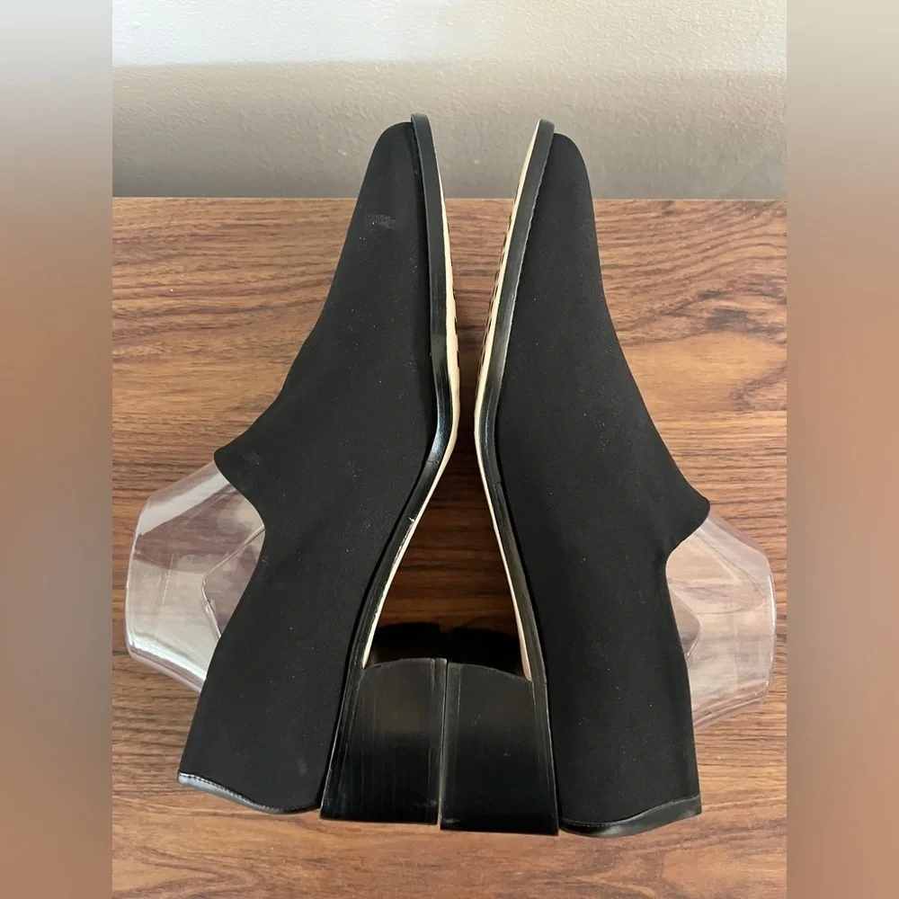 Donald J Pliner Black Silk Elastic W11.5 Slip On Loafer Shoes NWOB Office Wear
